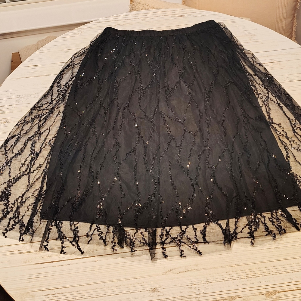 Tulle And Sequin DKNY Black A-Line Skirt